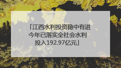 江西水利投资稳中有进 今年已落实全社会水利投入192.97亿元