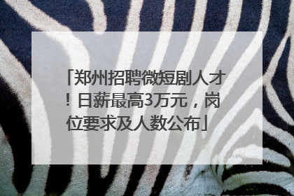 郑州招聘微短剧人才！日薪最高3万元，岗位要求及人数公布
